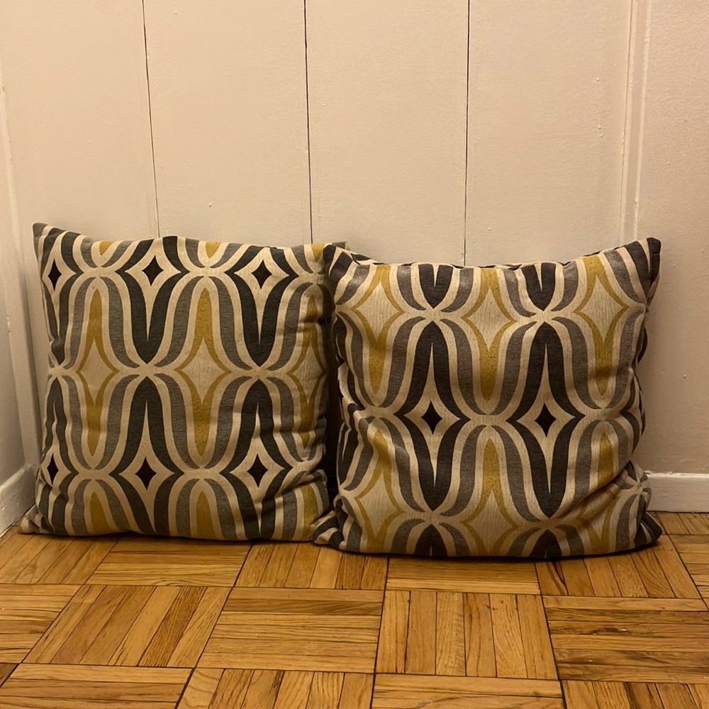 Gray, yellow and cream large accent pillows
